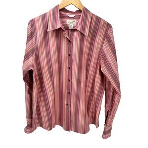 Talbots Blouse Womens 16 Wrinkle Resistant Pink Yellow Striped Button Up Shirt
